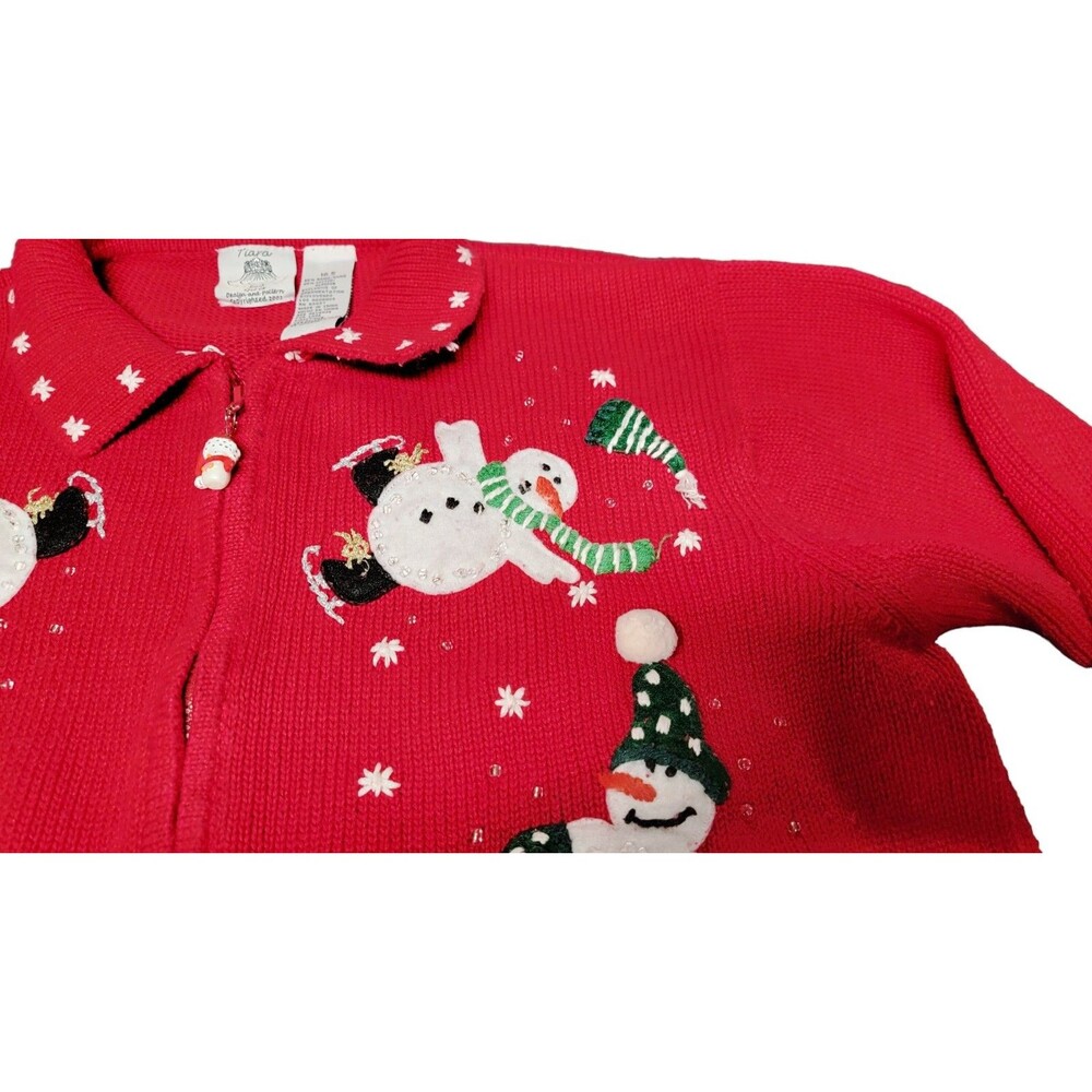Tiara Christmas Cardigan Zippered Beaded Sweater Holiday Snowmen Size 18.5 - Picture 5 of 16